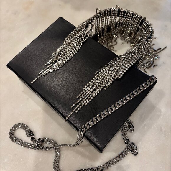 KARA Leather Mini Bag with Crystal Fringe - Picture 1 of 9